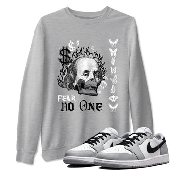AJ1 Wolf Grey shirts to match jordans Fear No One sneaker match tees Air Jordan 1 Wolf Grey SNRT Sneaker Tees streetwear brand Heather Grey 1 unisex cotton tee