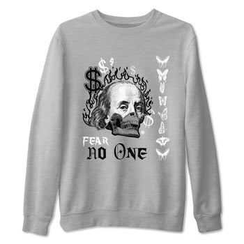 AJ1 Wolf Grey shirts to match jordans Fear No One sneaker match tees Air Jordan 1 Wolf Grey SNRT Sneaker Tees streetwear brand Heather Grey 2 unisex cotton tee