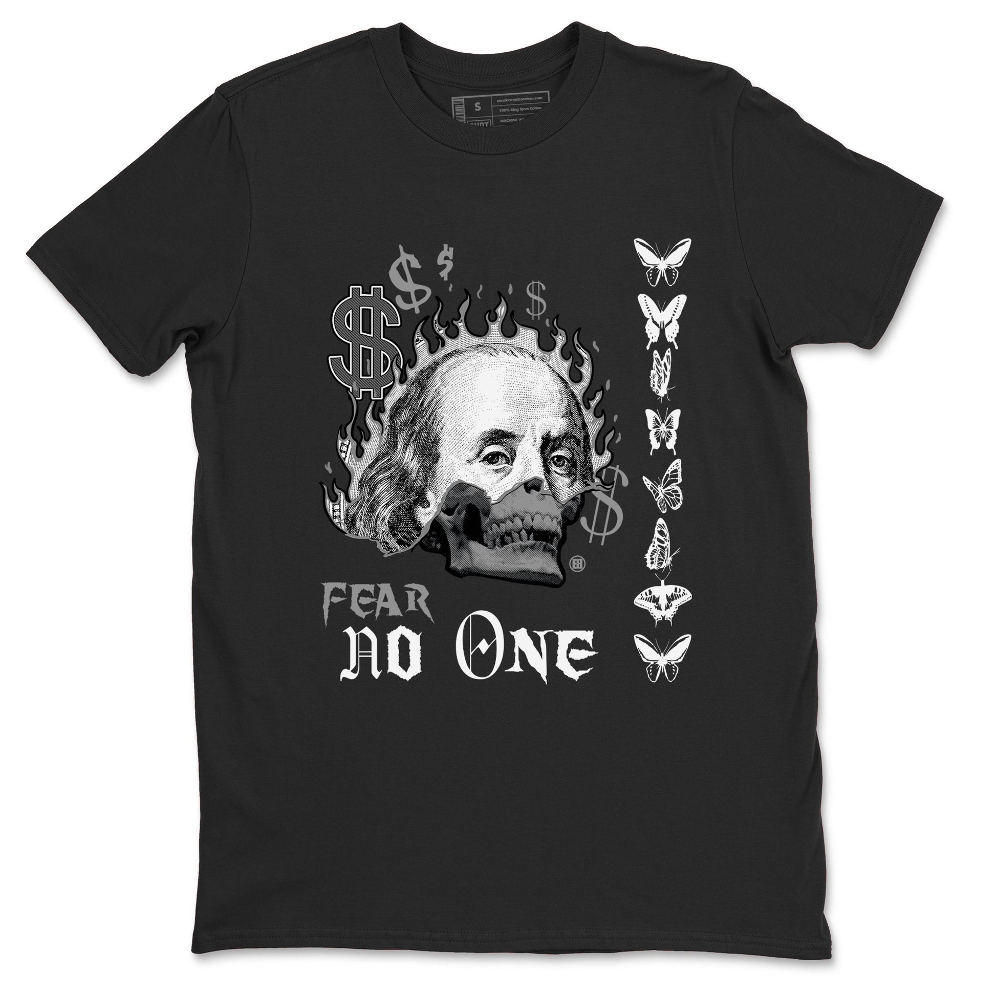 AJ1 Wolf Grey shirts to match jordans Fear No One sneaker match tees Air Jordan 1 Wolf Grey SNRT Sneaker Tees streetwear brand Black 2 unisex cotton tee