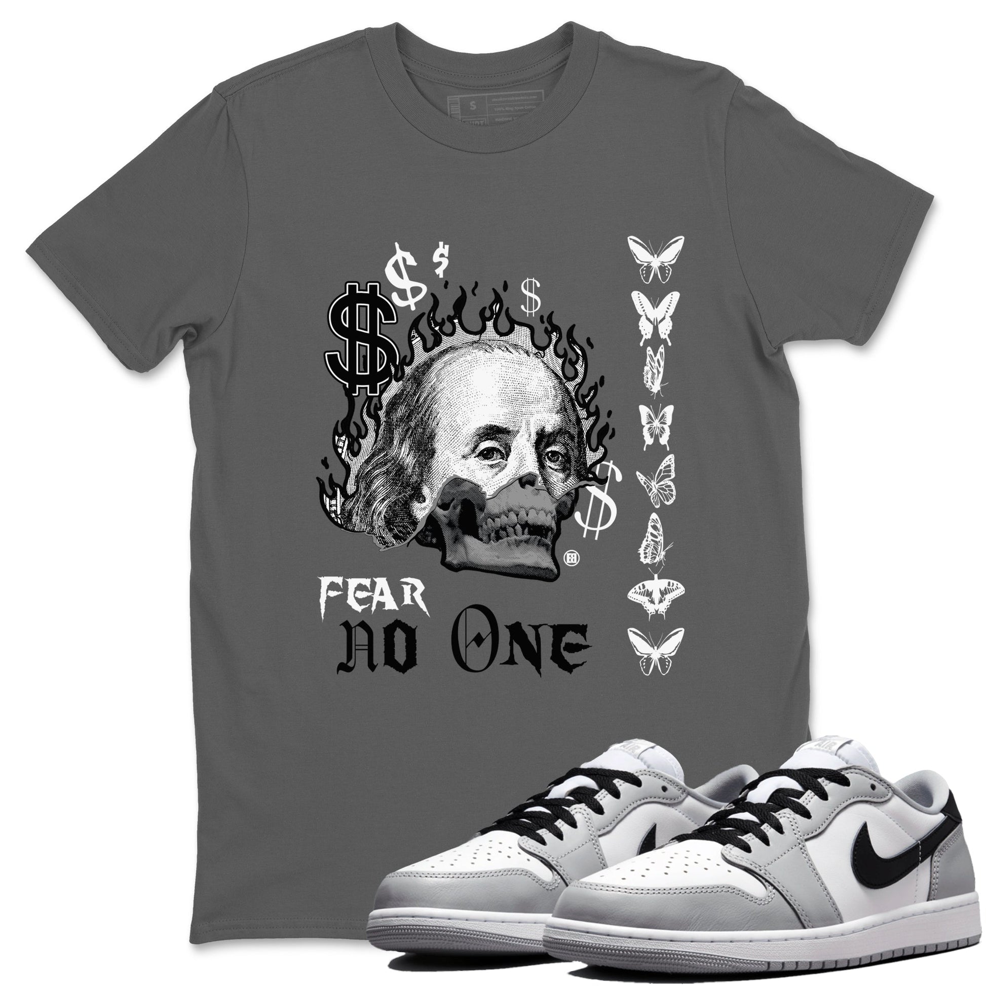 AJ1 Wolf Grey shirts to match jordans Fear No One sneaker match tees Air Jordan 1 Wolf Grey SNRT Sneaker Tees streetwear brand Cool Grey 1 unisex cotton tee