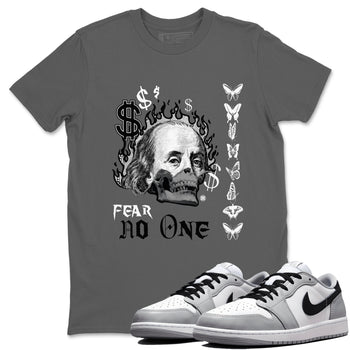 AJ1 Wolf Grey shirts to match jordans Fear No One sneaker match tees Air Jordan 1 Wolf Grey SNRT Sneaker Tees streetwear brand Cool Grey 1 unisex cotton tee