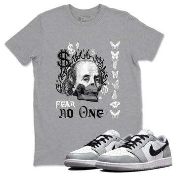 AJ1 Wolf Grey shirts to match jordans Fear No One sneaker match tees Air Jordan 1 Wolf Grey SNRT Sneaker Tees streetwear brand Heather Grey 1 unisex cotton tee