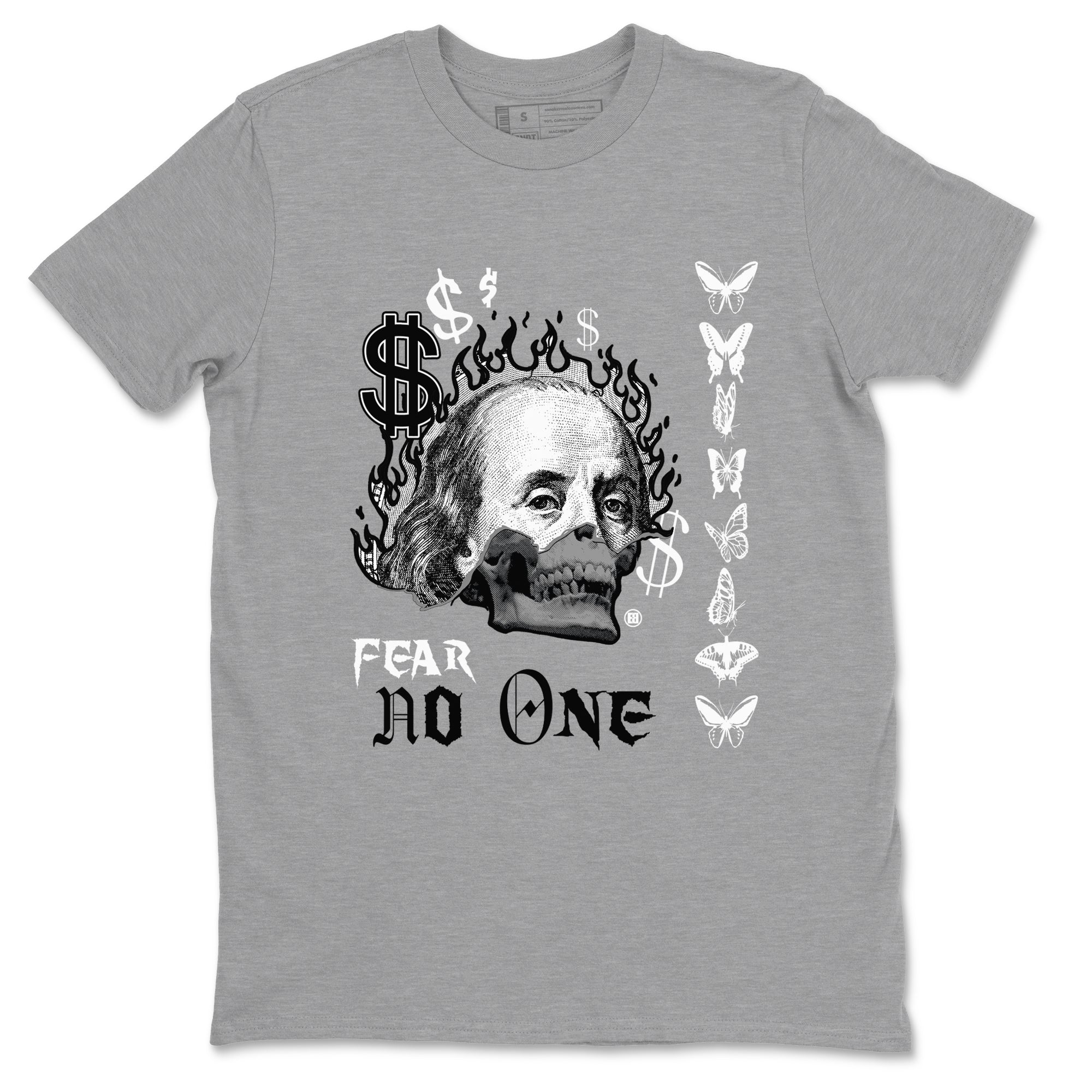 AJ1 Wolf Grey shirts to match jordans Fear No One sneaker match tees Air Jordan 1 Wolf Grey SNRT Sneaker Tees streetwear brand Heather Grey 2 unisex cotton tee
