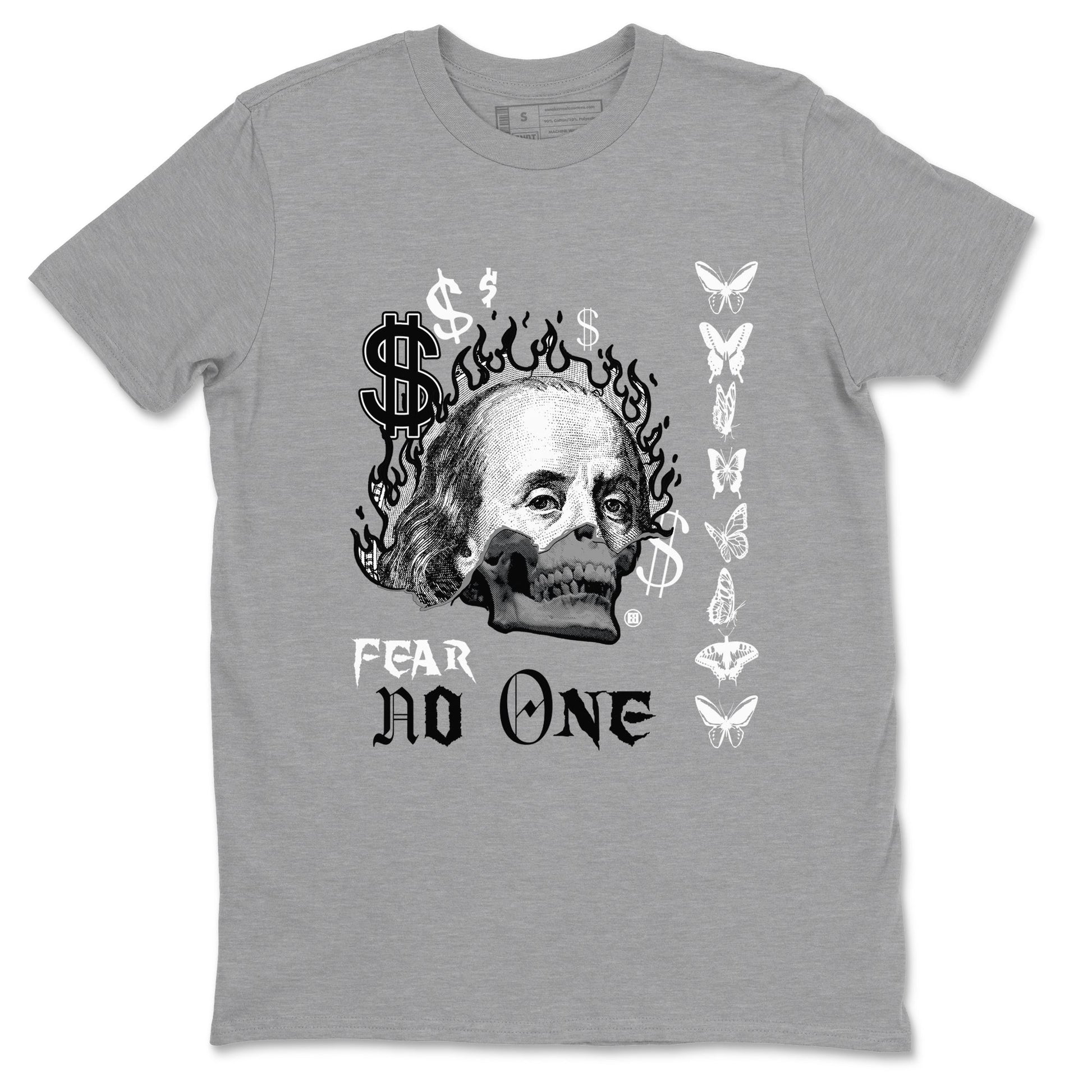 AJ1 Wolf Grey shirts to match jordans Fear No One sneaker match tees Air Jordan 1 Wolf Grey SNRT Sneaker Tees streetwear brand Heather Grey 2 unisex cotton tee