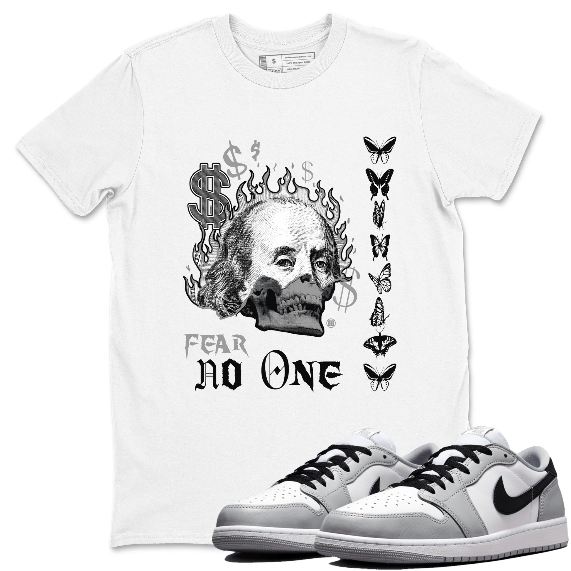 AJ1 Wolf Grey shirts to match jordans Fear No One sneaker match tees Air Jordan 1 Wolf Grey SNRT Sneaker Tees streetwear brand White 1 unisex cotton tee