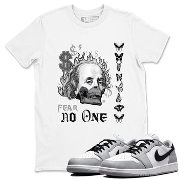 AJ1 Wolf Grey shirts to match jordans Fear No One sneaker match tees Air Jordan 1 Wolf Grey SNRT Sneaker Tees streetwear brand White 1 unisex cotton tee