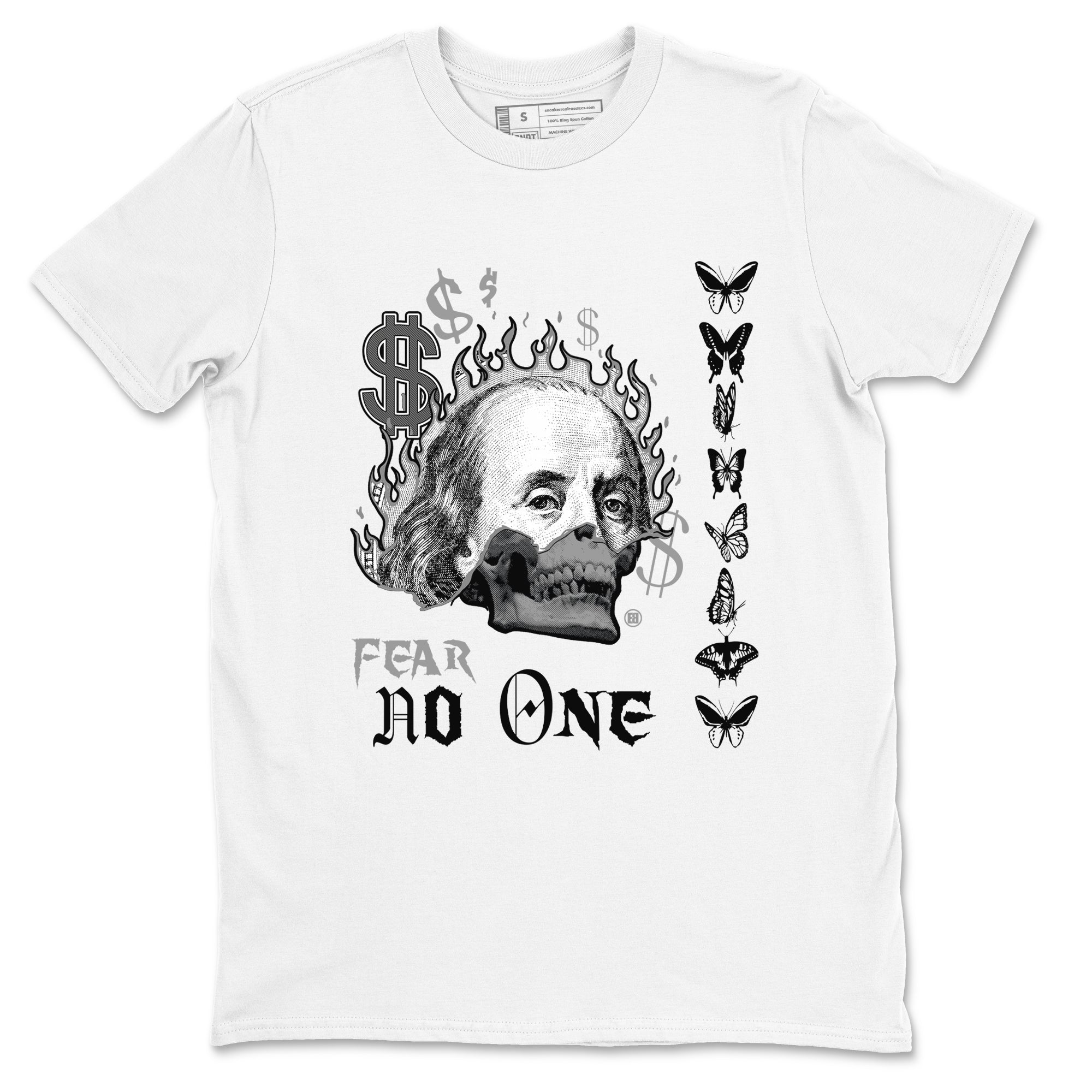AJ1 Wolf Grey shirts to match jordans Fear No One sneaker match tees Air Jordan 1 Wolf Grey SNRT Sneaker Tees streetwear brand White 2 unisex cotton tee