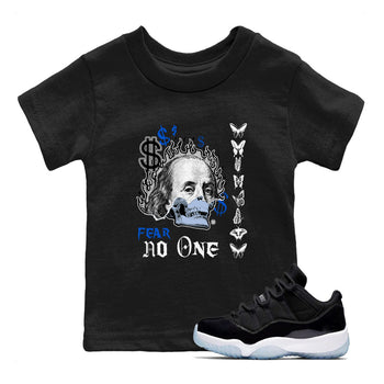 Air Jordan 11 Space shirt to match jordans Fear No One sneaker tees 11s Black and Varsity Royal SNRT sneaker release tees baby toddler Black 1 cotton Shirt