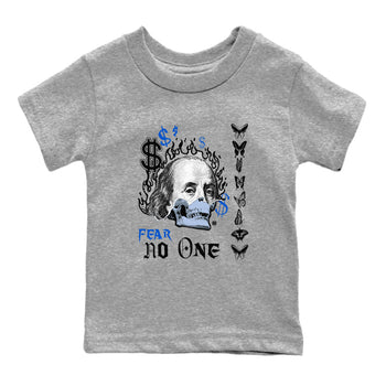 Air Jordan 11 Space shirt to match jordans Fear No One sneaker tees 11s Black and Varsity Royal SNRT sneaker release tees baby toddler Heather Grey 2 cotton Shirt