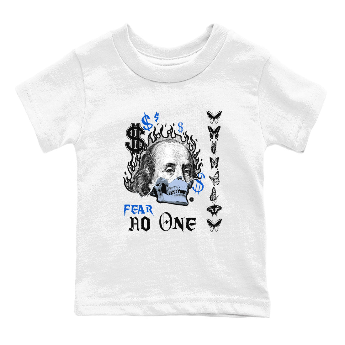 Air Jordan 11 Space shirt to match jordans Fear No One sneaker tees 11s Black and Varsity Royal SNRT sneaker release tees baby toddler White 2 cotton Shirt