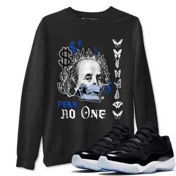 Air Jordan 11 Space shirt to match jordans Fear No One sneaker tees 11s Black and Varsity Royal SNRT sneaker Release Tees unisex cotton Black 1 crew neck shirt