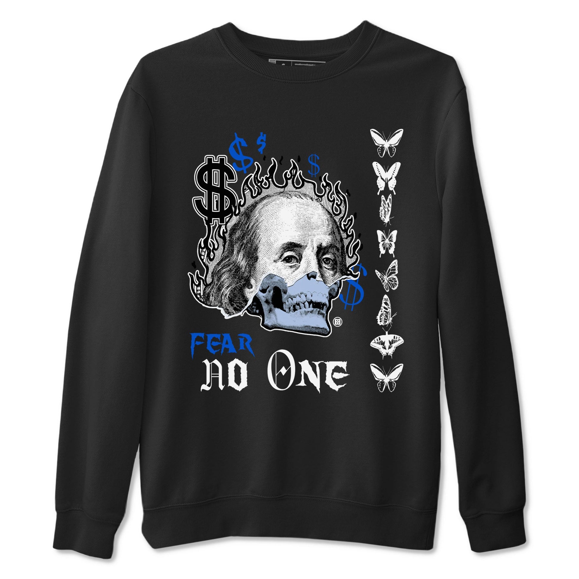 Air Jordan 11 Space shirt to match jordans Fear No One sneaker tees 11s Black and Varsity Royal SNRT sneaker Release Tees unisex cotton Black 2 crew neck shirt