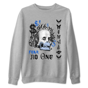 Air Jordan 11 Space shirt to match jordans Fear No One sneaker tees 11s Black and Varsity Royal SNRT sneaker Release Tees unisex cotton Heather Grey 2 crew neck shirt