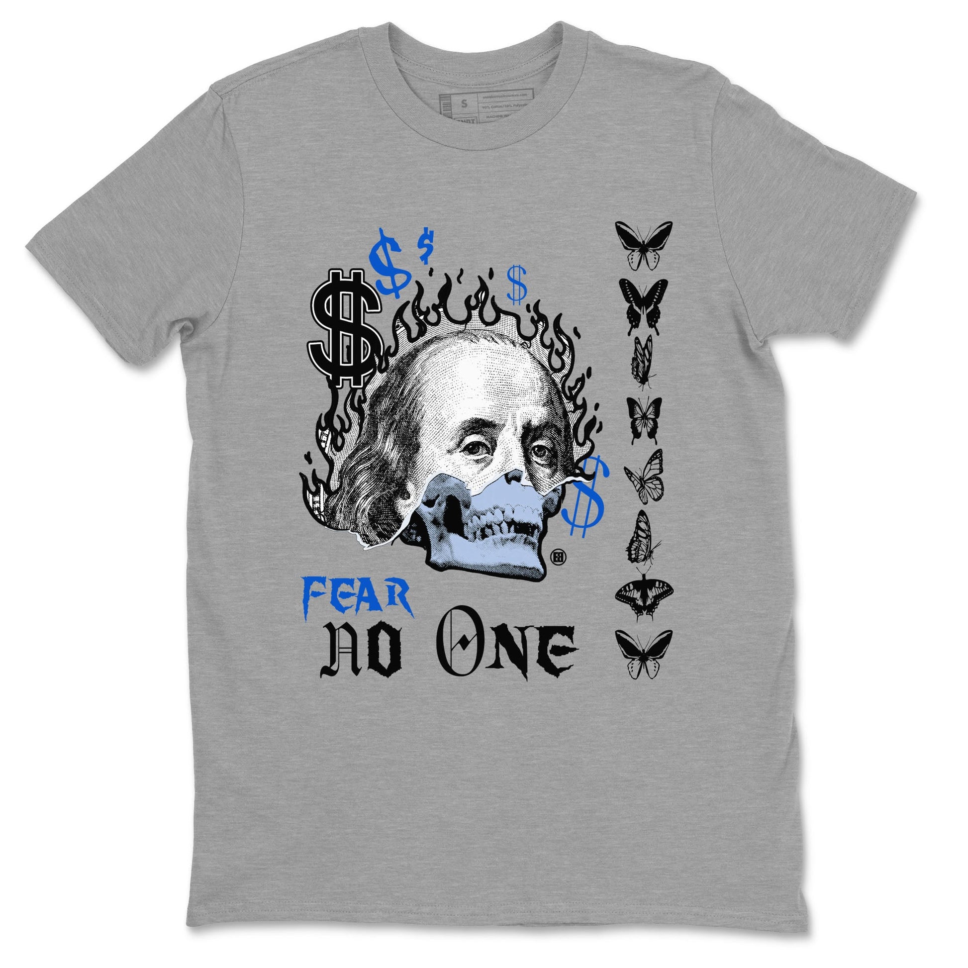 Air Jordan 11 Space shirt to match jordans Fear No One sneaker tees 11s Black and Varsity Royal SNRT sneaker Release Tees unisex cotton Heather Grey 2 crew neck shirt