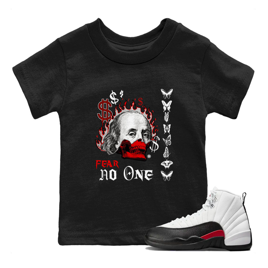 12s Taxi Flip shirt to match jordans Fear No One sneaker tees Air Jordan 12 Taxi Flip SNRT sneaker release tees baby toddler Black 1 cotton Shirt