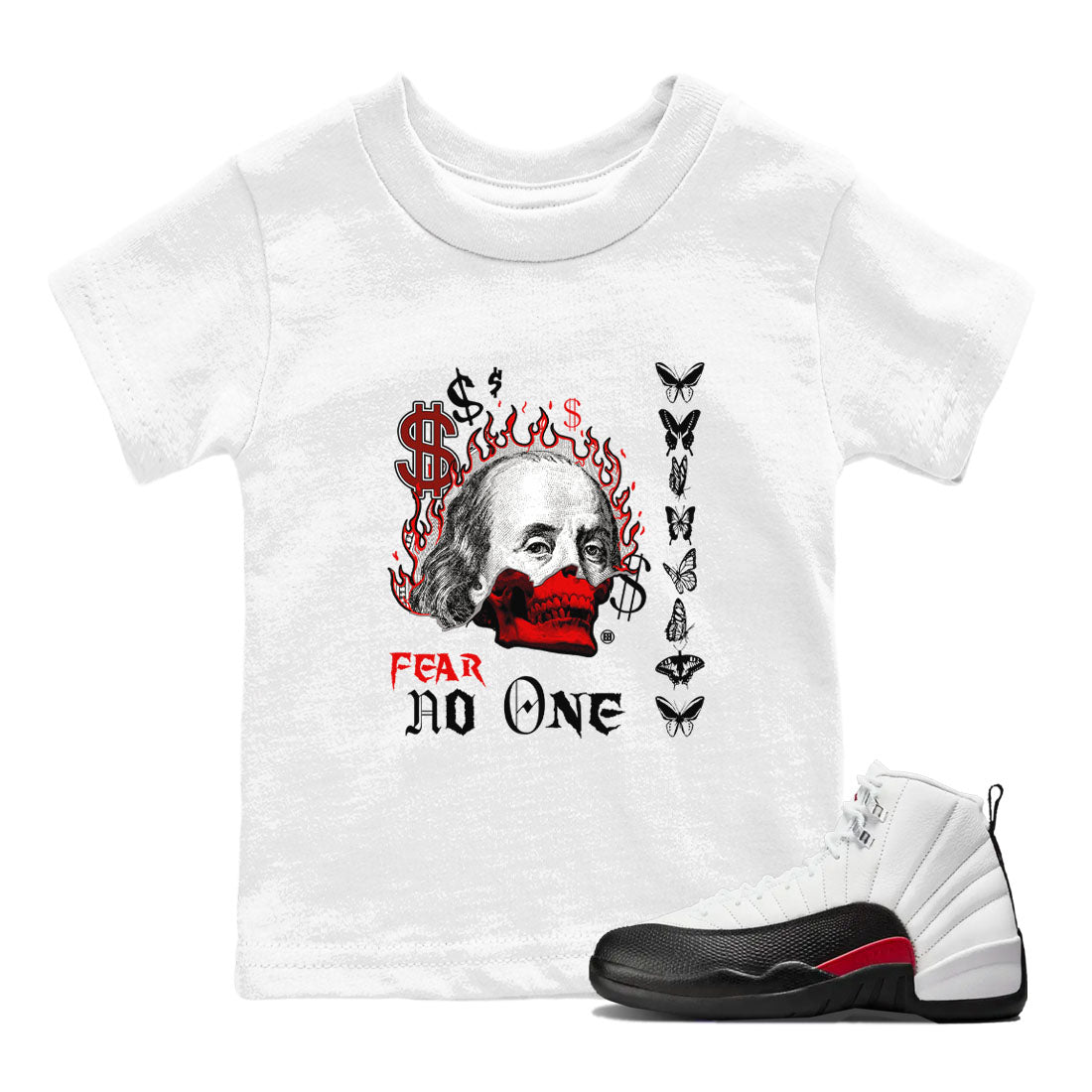 12s Taxi Flip shirt to match jordans Fear No One sneaker tees Air Jordan 12 Taxi Flip SNRT sneaker release tees baby toddler White 1 cotton Shirt