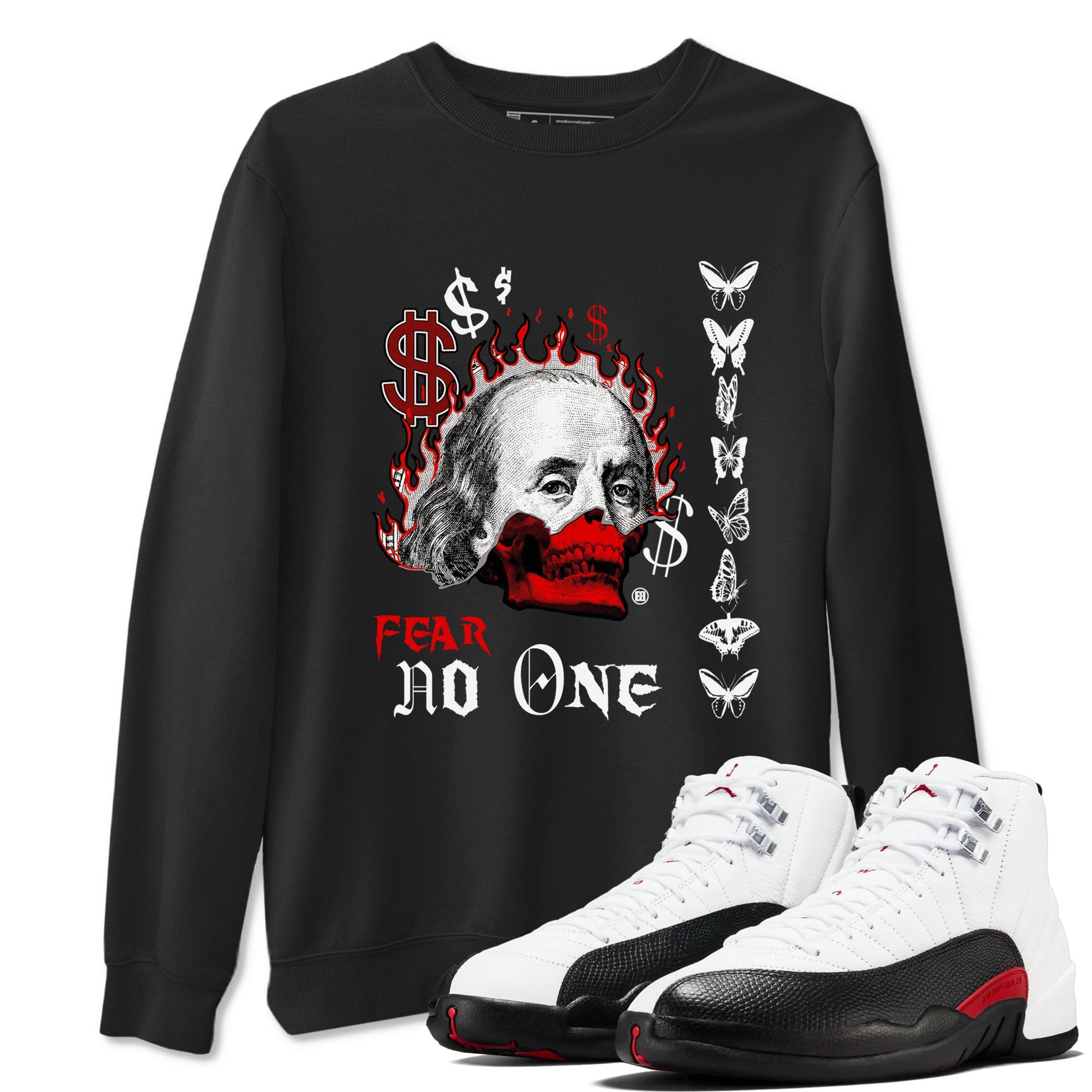 12s Taxi Flip shirt to match jordans Fear No One sneaker tees Air Jordan 12 Taxi Flip SNRT Sneaker Release Tees unisex cotton Black 1 crew neck shirt