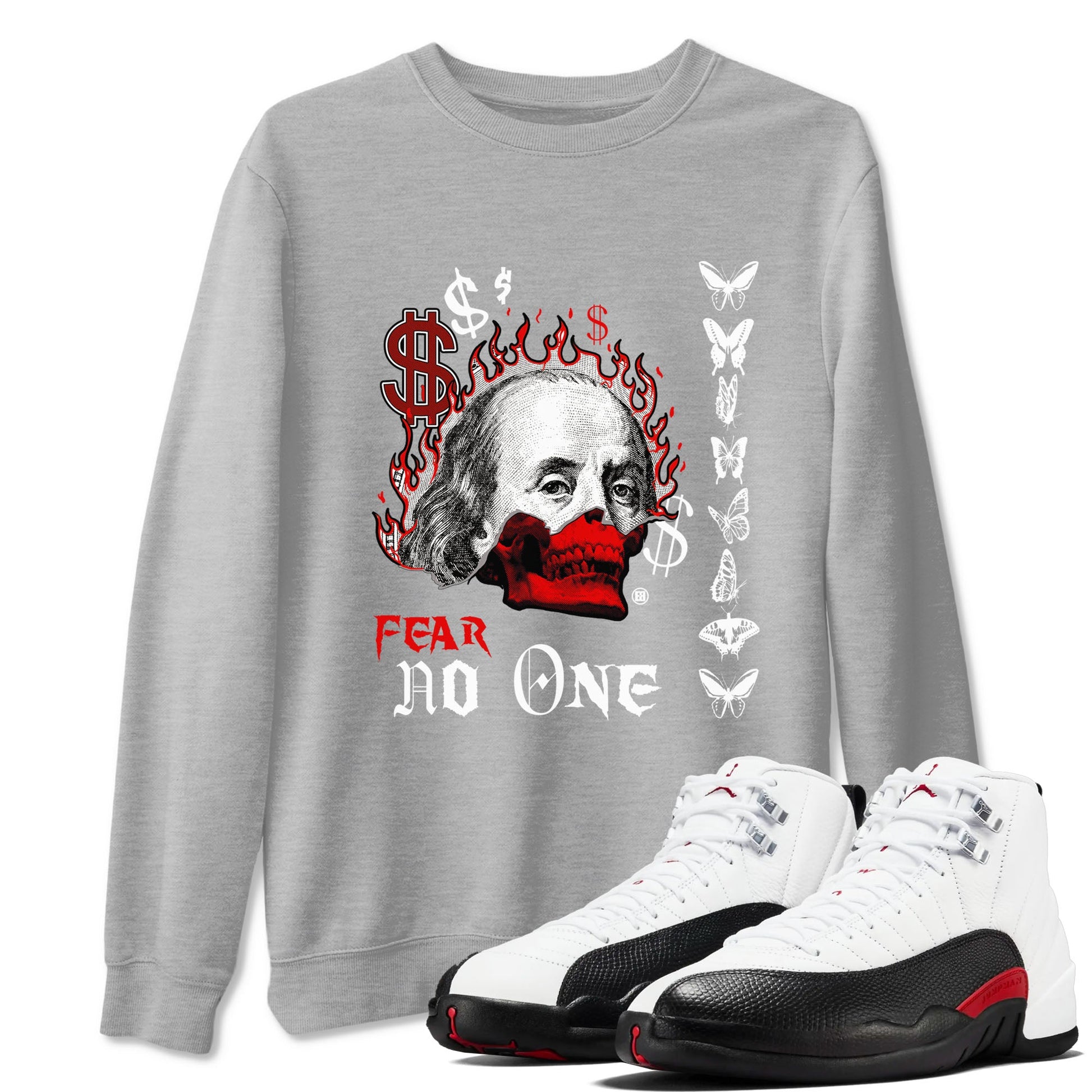 12s Taxi Flip shirt to match jordans Fear No One sneaker tees Air Jordan 12 Taxi Flip SNRT Sneaker Release Tees unisex cotton Heather Grey 1 crew neck shirt