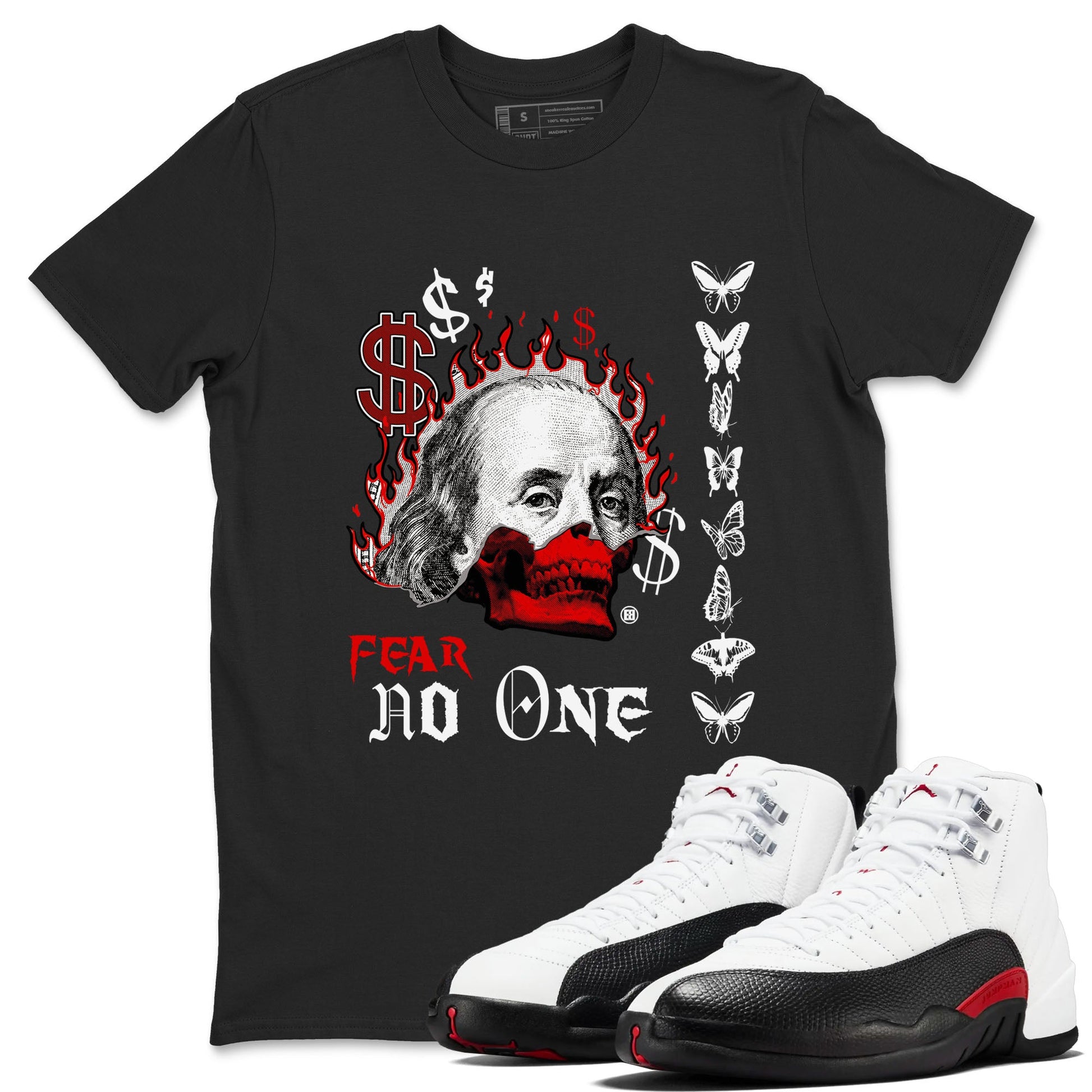 12s Taxi Flip shirt to match jordans Fear No One sneaker tees Air Jordan 12 Taxi Flip SNRT Sneaker Release Tees unisex cotton Black 1 crew neck shirt