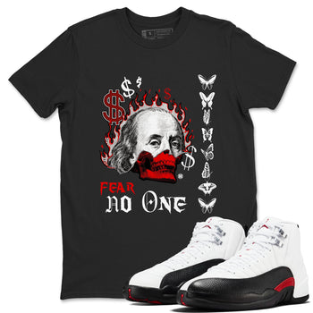 12s Taxi Flip shirt to match jordans Fear No One sneaker tees Air Jordan 12 Taxi Flip SNRT Sneaker Release Tees unisex cotton Black 1 crew neck shirt