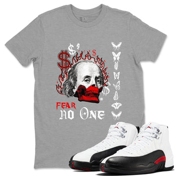 12s Taxi Flip shirt to match jordans Fear No One sneaker tees Air Jordan 12 Taxi Flip SNRT Sneaker Release Tees unisex cotton Heather Grey 1 crew neck shirt
