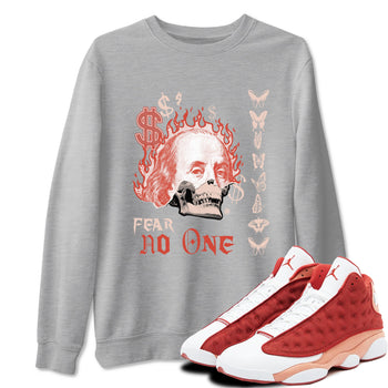 13s Dune Red shirts to match jordans Fear No One sneaker match tees Air Jordan 13 Dune Red SNRT Sneaker Tees streetwear brand Heather Grey 1 unisex cotton tee