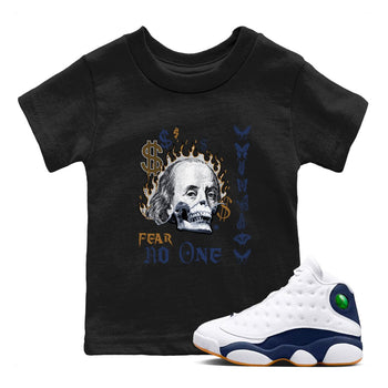 13s Midnight Navy shirts to match jordans Fear No One sneaker match tees Air Jordan 13 Midnight Navy SNRT Sneaker Release Tees Youth Baby Black 1 crew neck shirts
