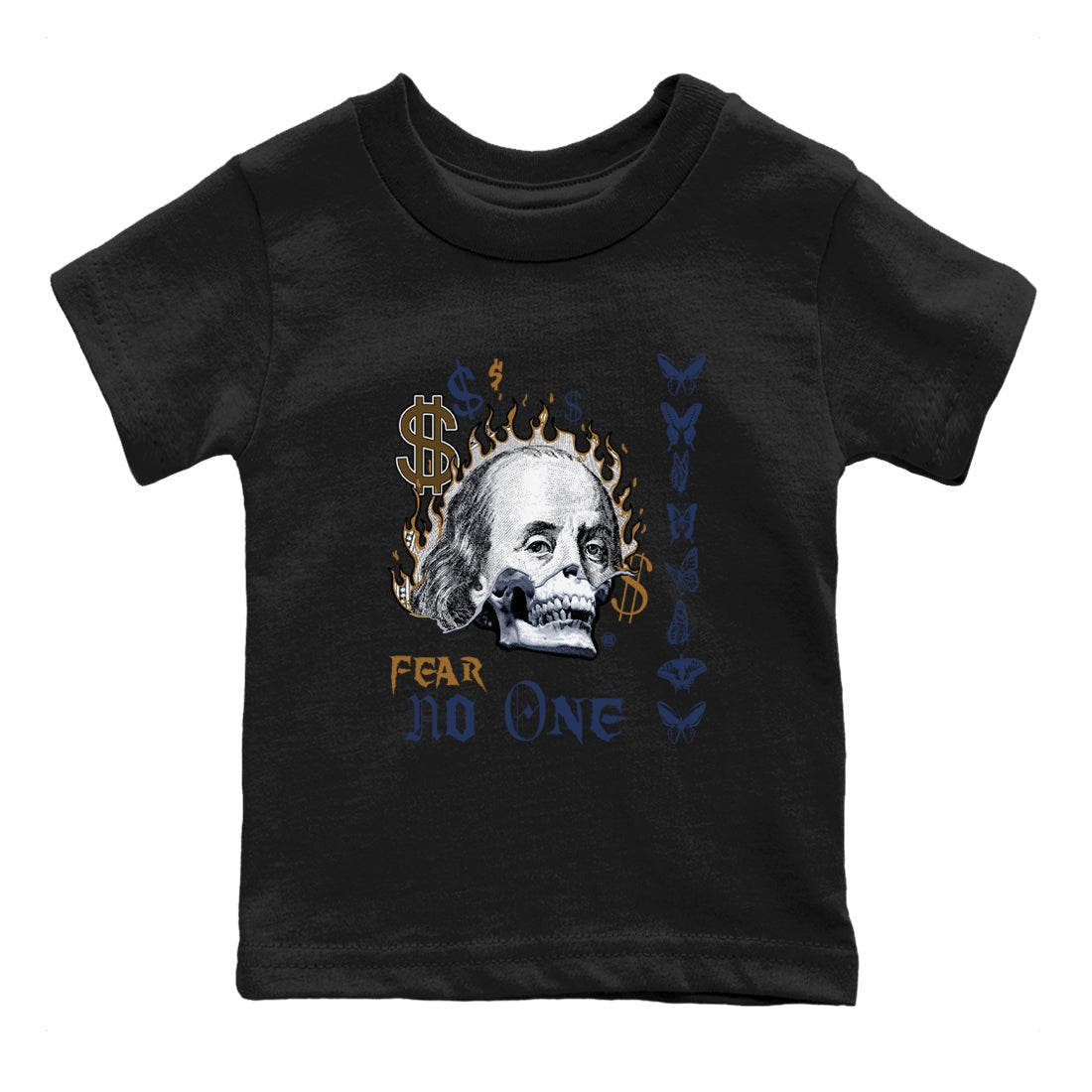 13s Midnight Navy shirts to match jordans Fear No One sneaker match tees Air Jordan 13 Midnight Navy SNRT Sneaker Release Tees Youth Baby Black 2 crew neck shirts