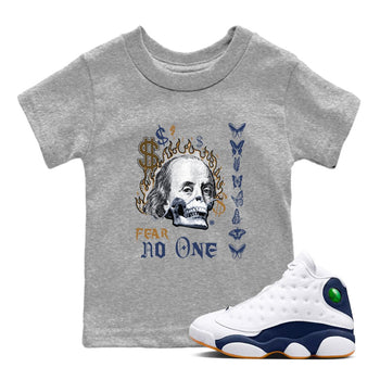 13s Midnight Navy shirts to match jordans Fear No One sneaker match tees Air Jordan 13 Midnight Navy SNRT Sneaker Release Tees Youth Baby Heather Grey 1 crew neck shirts