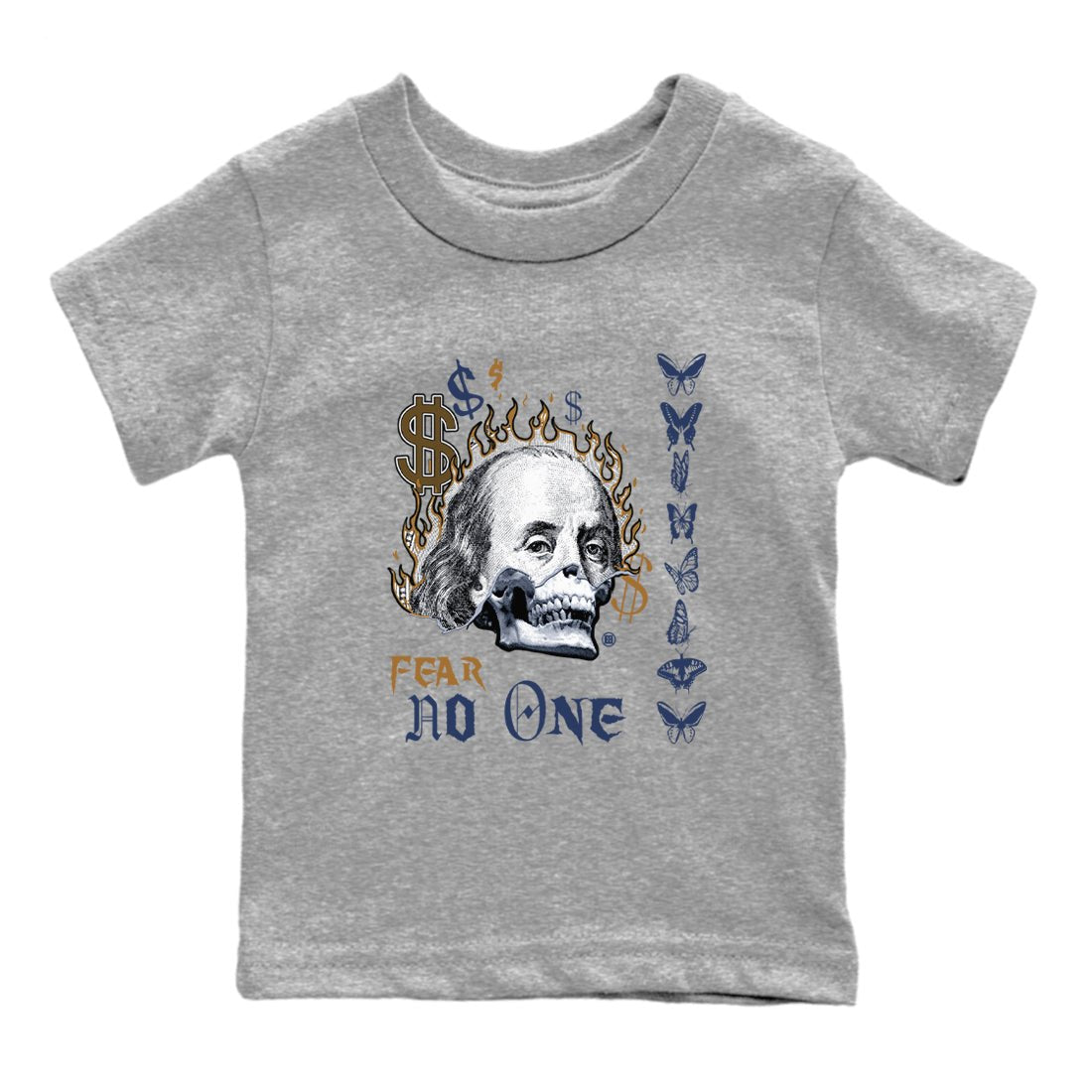 13s Midnight Navy shirts to match jordans Fear No One sneaker match tees Air Jordan 13 Midnight Navy SNRT Sneaker Release Tees Youth Baby Heather Grey 2 crew neck shirts