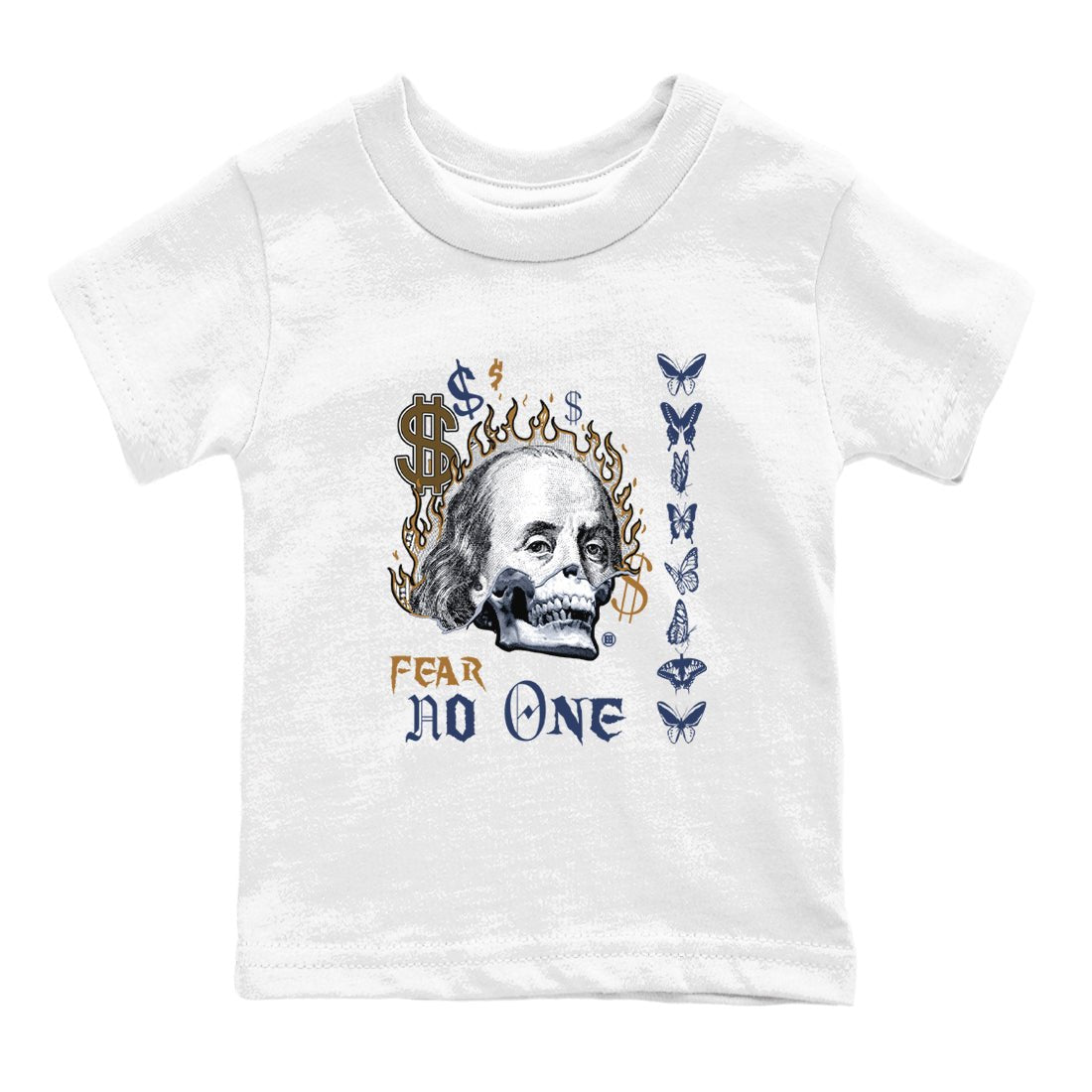 13s Midnight Navy shirts to match jordans Fear No One sneaker match tees Air Jordan 13 Midnight Navy SNRT Sneaker Release Tees Youth Baby White 2 crew neck shirts