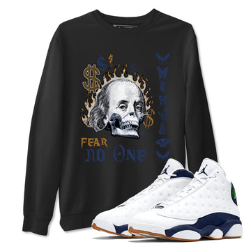13s Midnight Navy shirts to match jordans Fear No One sneaker match tees Air Jordan 13 Midnight Navy SNRT Sneaker Release Tees unisex cotton Black 1 crew neck shirts
