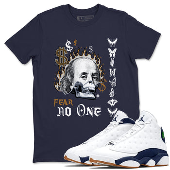 13s Midnight Navy shirts to match jordans Fear No One sneaker match tees Air Jordan 13 Midnight Navy SNRT Sneaker Release Tees unisex cotton Navy 1 crew neck shirts