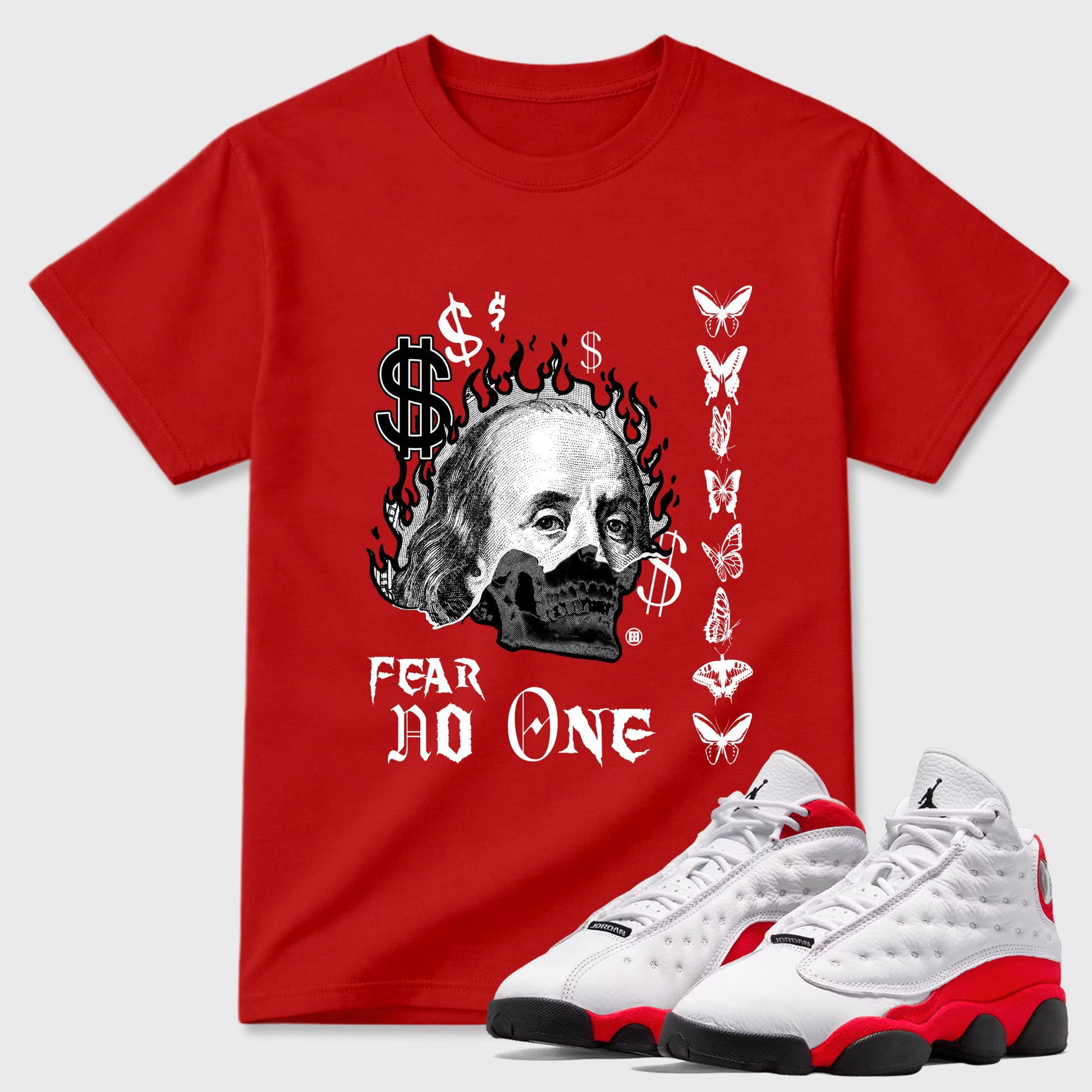 Sneaker match tees – Sneaker Tees To Match Air Jordan 13 University Red Shoes – Fear No One Tee Red 1