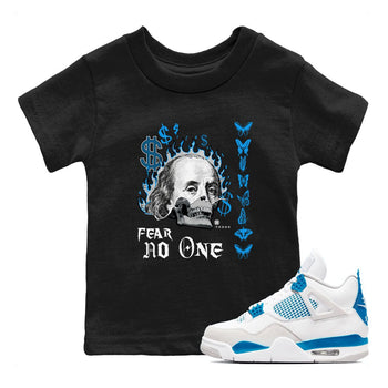 AJ4 Military Blue shirt to match jordans Fear No One sneaker tees Air Jordan 4 Military Blue SNRT sneaker release tees baby toddler Black 1 cotton Shirt