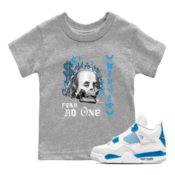 AJ4 Military Blue shirt to match jordans Fear No One sneaker tees Air Jordan 4 Military Blue SNRT sneaker release tees baby toddler Heather Grey 1 cotton Shirt