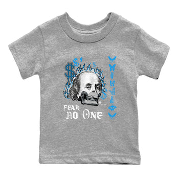 AJ4 Military Blue shirt to match jordans Fear No One sneaker tees Air Jordan 4 Military Blue SNRT sneaker release tees baby toddler Heather Grey 2 cotton Shirt