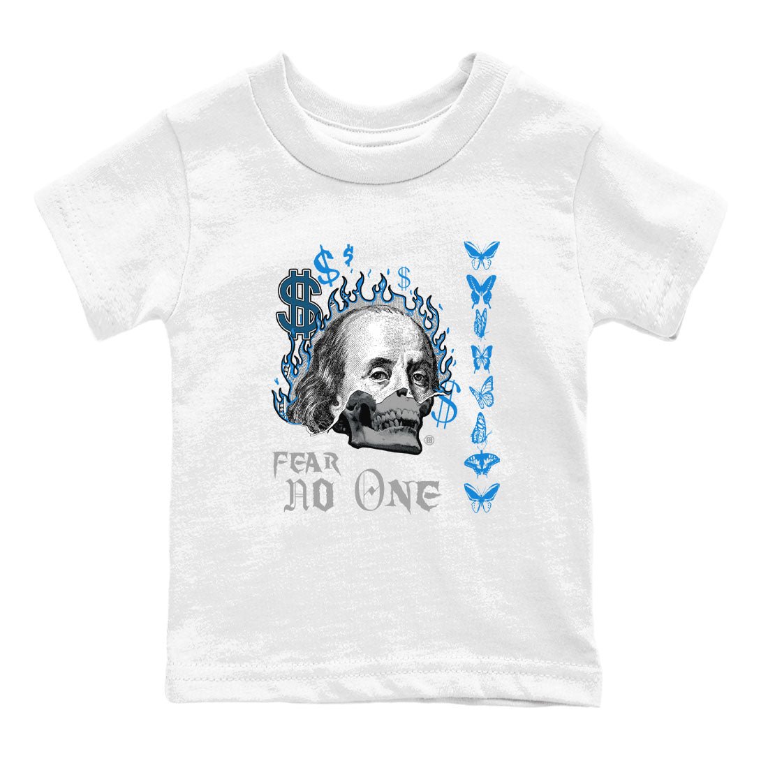 AJ4 Military Blue shirt to match jordans Fear No One sneaker tees Air Jordan 4 Military Blue SNRT sneaker release tees baby toddler White 2 cotton Shirt