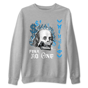 AJ4 Military Blue shirt to match jordans Fear No One sneaker tees Air Jordan 4 Military Blue SNRT Sneaker Release Tees unisex cotton Heather Grey 2 crew neck shirt