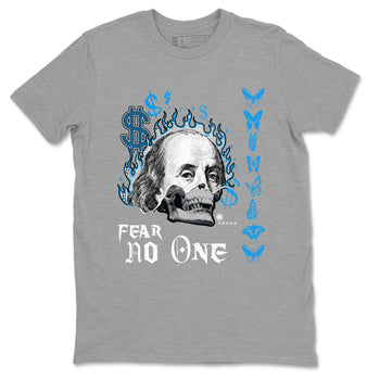 AJ4 Military Blue shirt to match jordans Fear No One sneaker tees Air Jordan 4 Military Blue SNRT Sneaker Release Tees unisex cotton Heather Grey 2 crew neck shirt