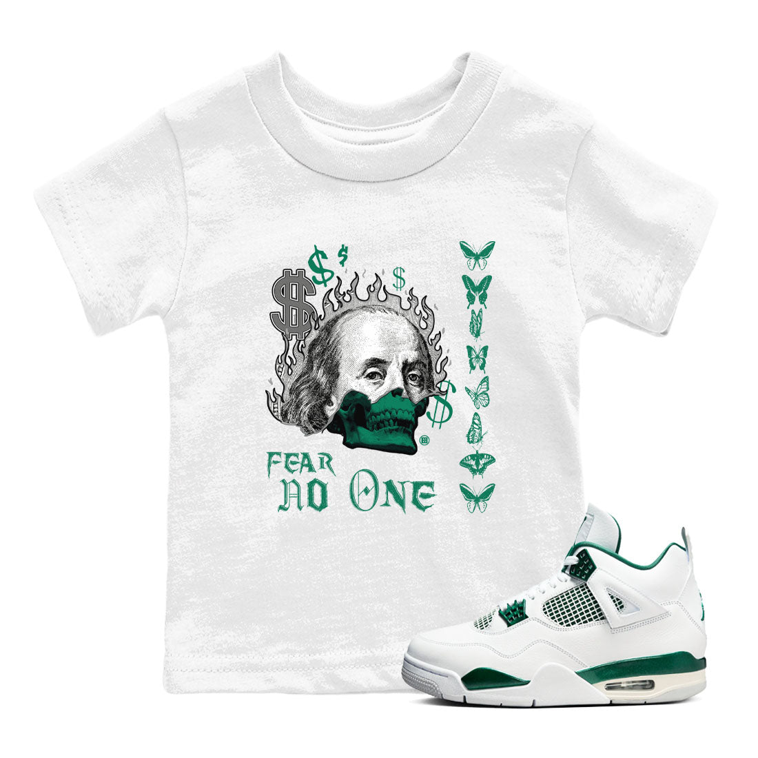 4s Oxidized Green shirts to match jordans Fear No One sneaker match tees Air Jordan 4 Oxidized Green SNRT Sneaker Tees streetwear brand Baby and Youth White 1 cotton tee