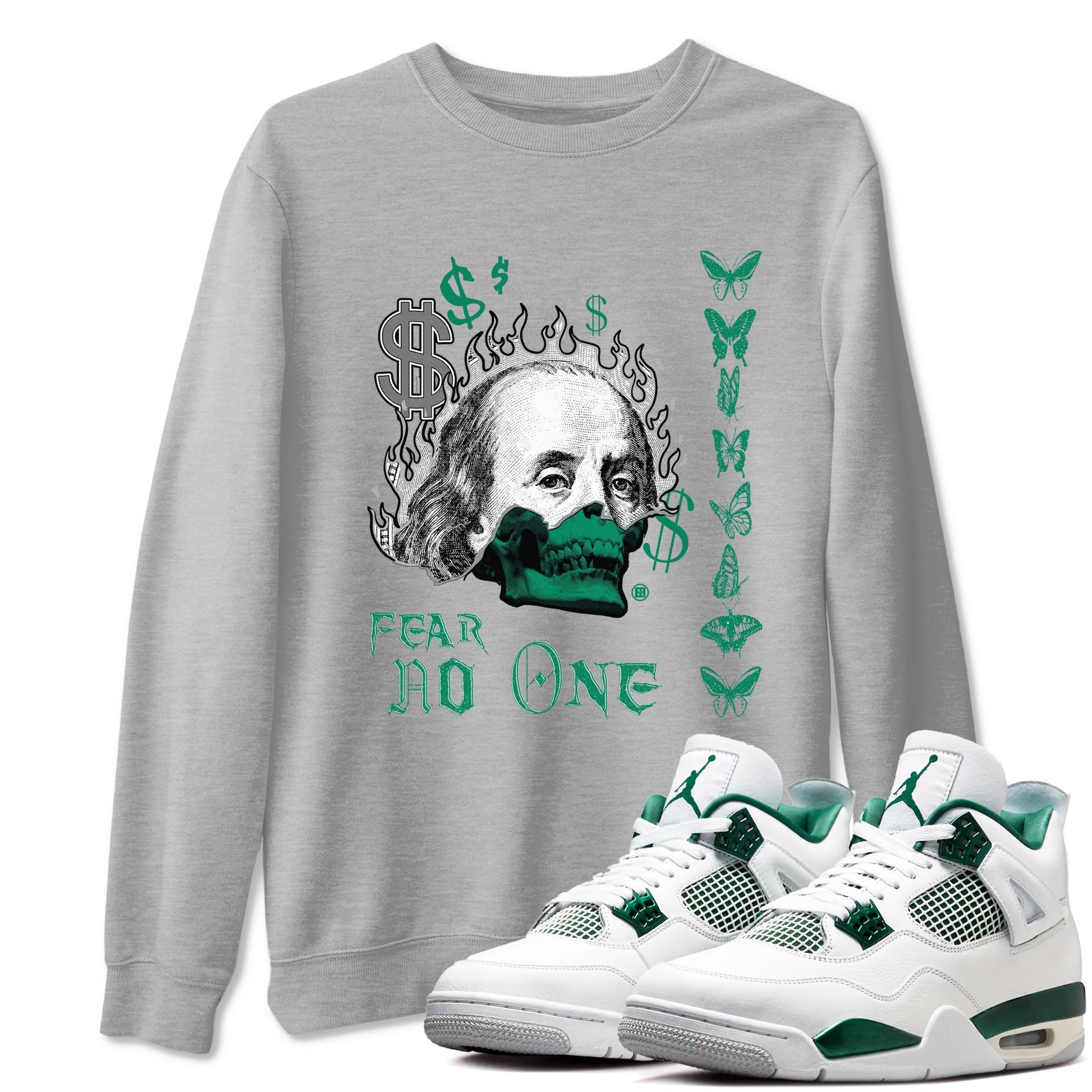 4s Oxidized Green shirts to match jordans Fear No One sneaker match tees Air Jordan 4 Oxidized Green SNRT Sneaker Tees streetwear brand Heather Grey 1 unisex cotton tee