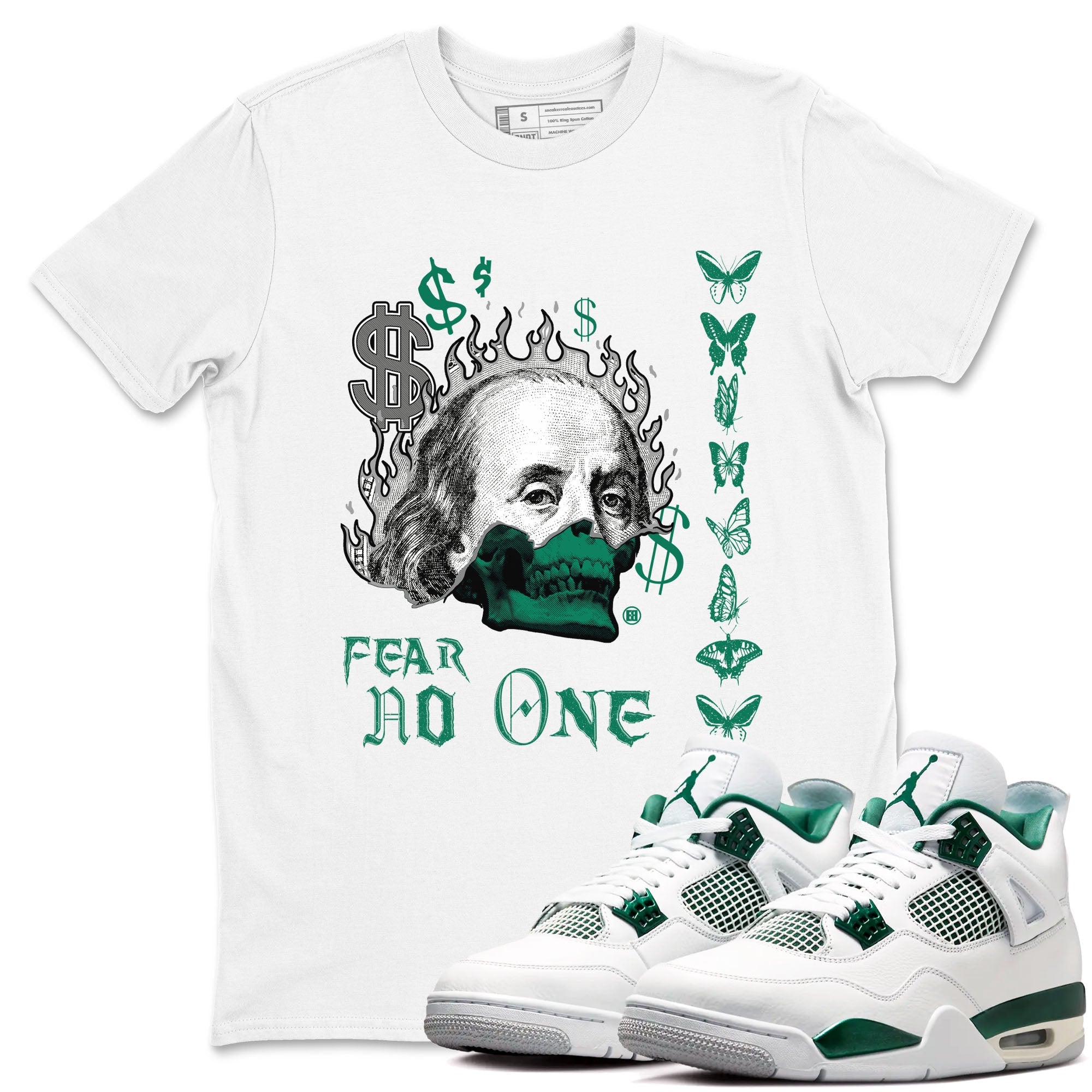 4s Oxidized Green shirts to match jordans Fear No One sneaker match tees Air Jordan 4 Oxidized Green SNRT Sneaker Tees streetwear brand White 1 unisex cotton tee
