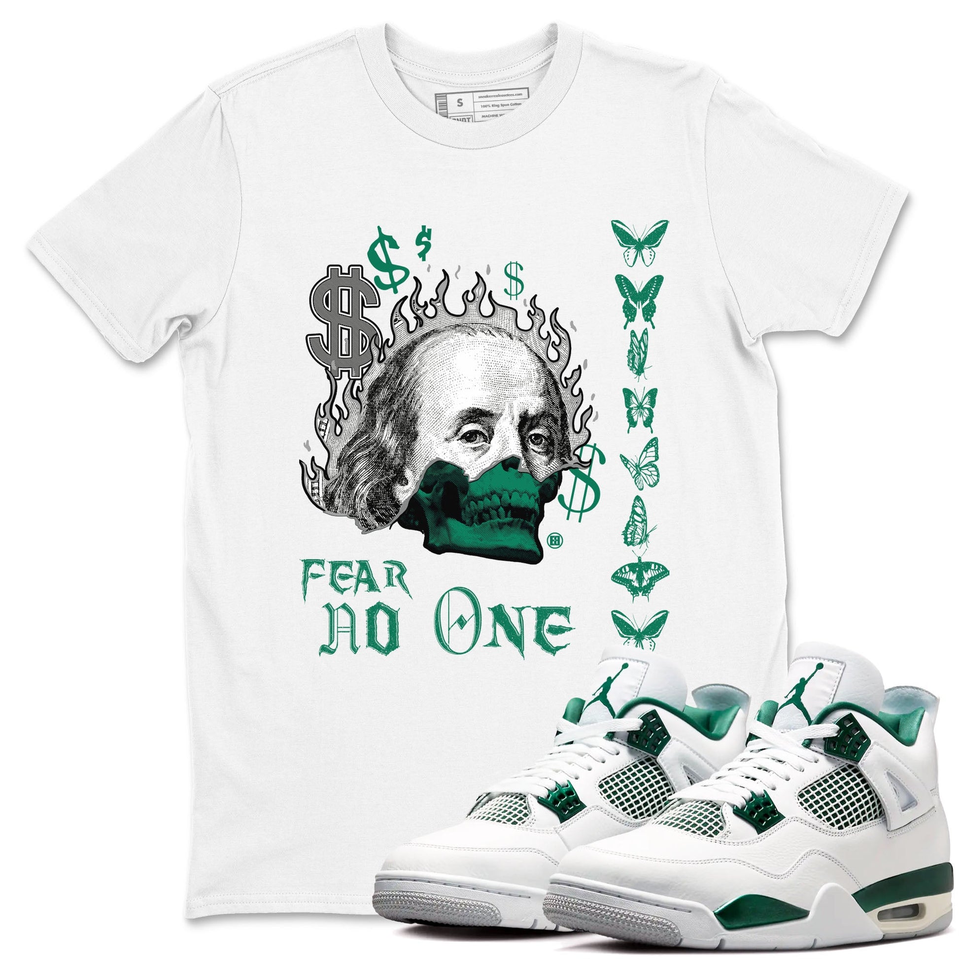 4s Oxidized Green shirts to match jordans Fear No One sneaker match tees Air Jordan 4 Oxidized Green SNRT Sneaker Tees streetwear brand White 1 unisex cotton tee