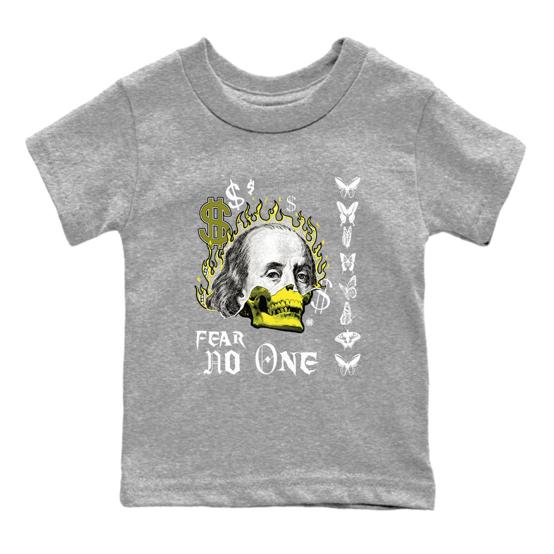 4s Vivid Sulfur shirt to match jordans Fear No One sneaker tees Air Jordan 4 Vivid Sulfur SNRT sneaker release tees baby toddler Heather Grey 2 cotton Shirt