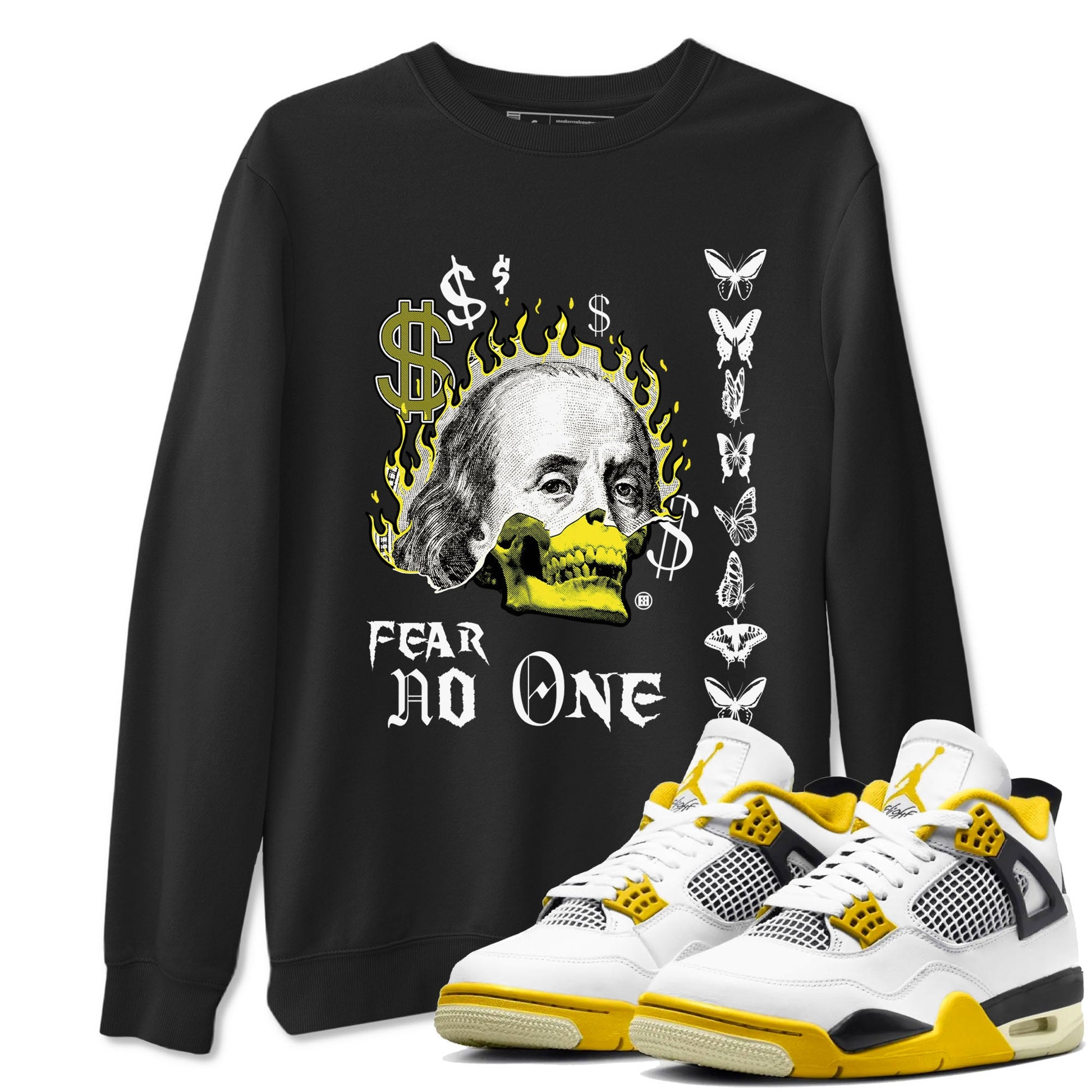 4s Vivid Sulfur shirt to match jordans Fear No One sneaker tees Air Jordan 4 Vivid Sulfur SNRT Sneaker Release Tees unisex cotton Black 1 crew neck shirt
