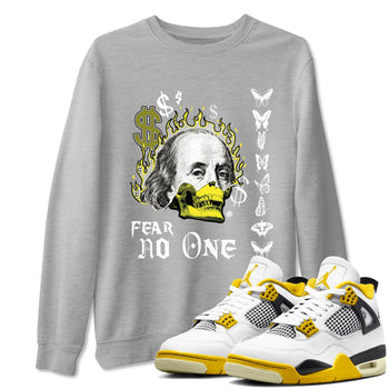4s Vivid Sulfur shirt to match jordans Fear No One sneaker tees Air Jordan 4 Vivid Sulfur SNRT Sneaker Release Tees unisex cotton Heather Grey 1 crew neck shirt
