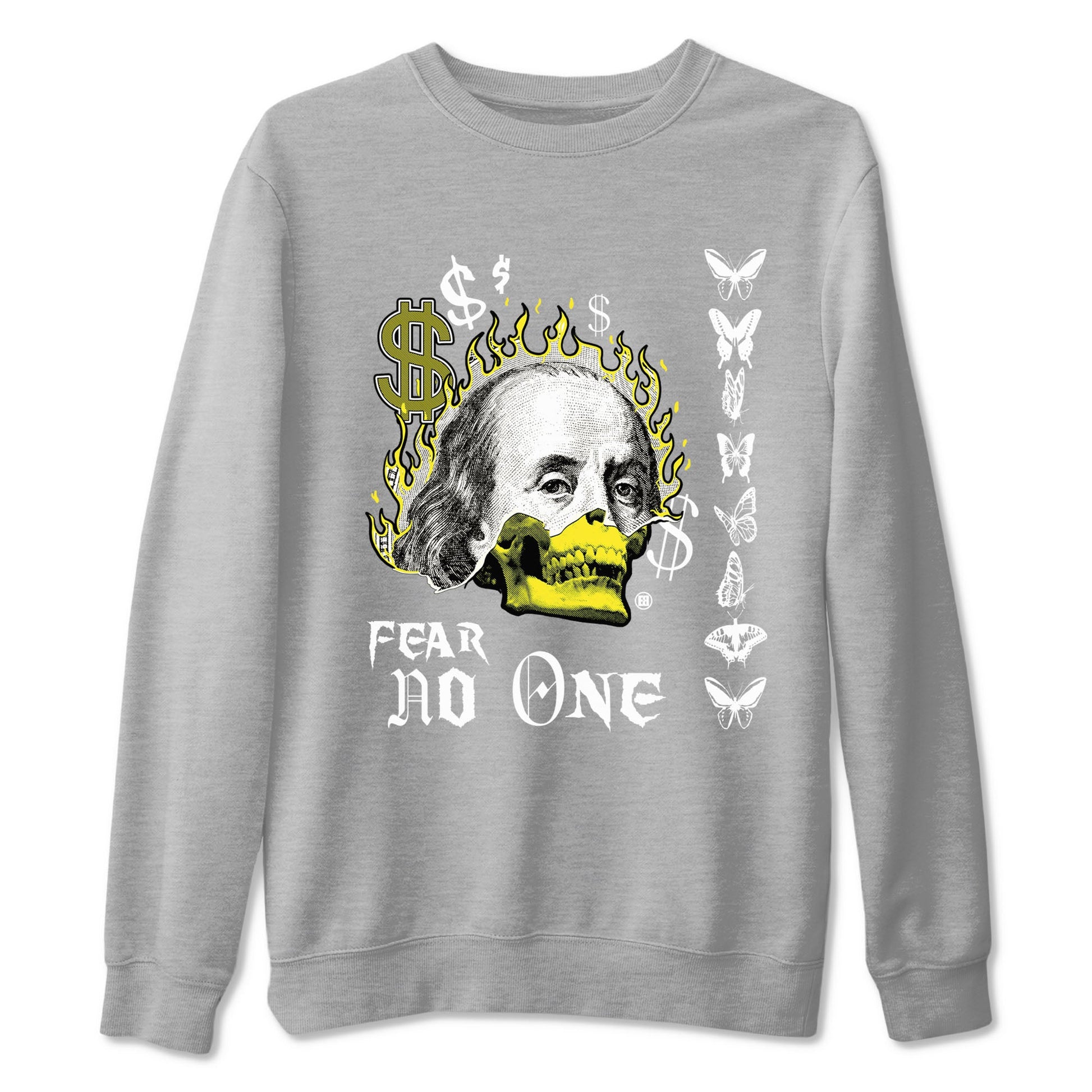 4s Vivid Sulfur shirt to match jordans Fear No One sneaker tees Air Jordan 4 Vivid Sulfur SNRT Sneaker Release Tees unisex cotton Heather Grey 2 crew neck shirt