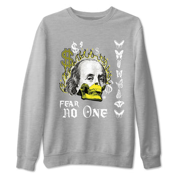 4s Vivid Sulfur shirt to match jordans Fear No One sneaker tees Air Jordan 4 Vivid Sulfur SNRT Sneaker Release Tees unisex cotton Heather Grey 2 crew neck shirt
