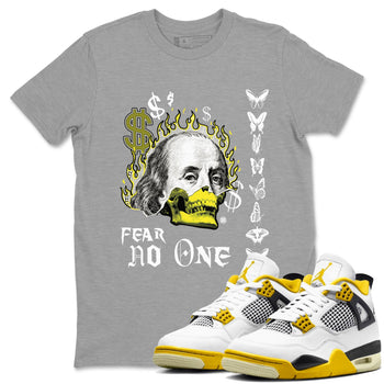 4s Vivid Sulfur shirt to match jordans Fear No One sneaker tees Air Jordan 4 Vivid Sulfur SNRT Sneaker Release Tees unisex cotton Heather Grey 1 crew neck shirt